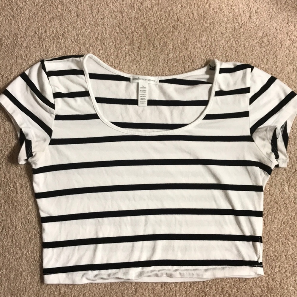 White crop top with black stripes.